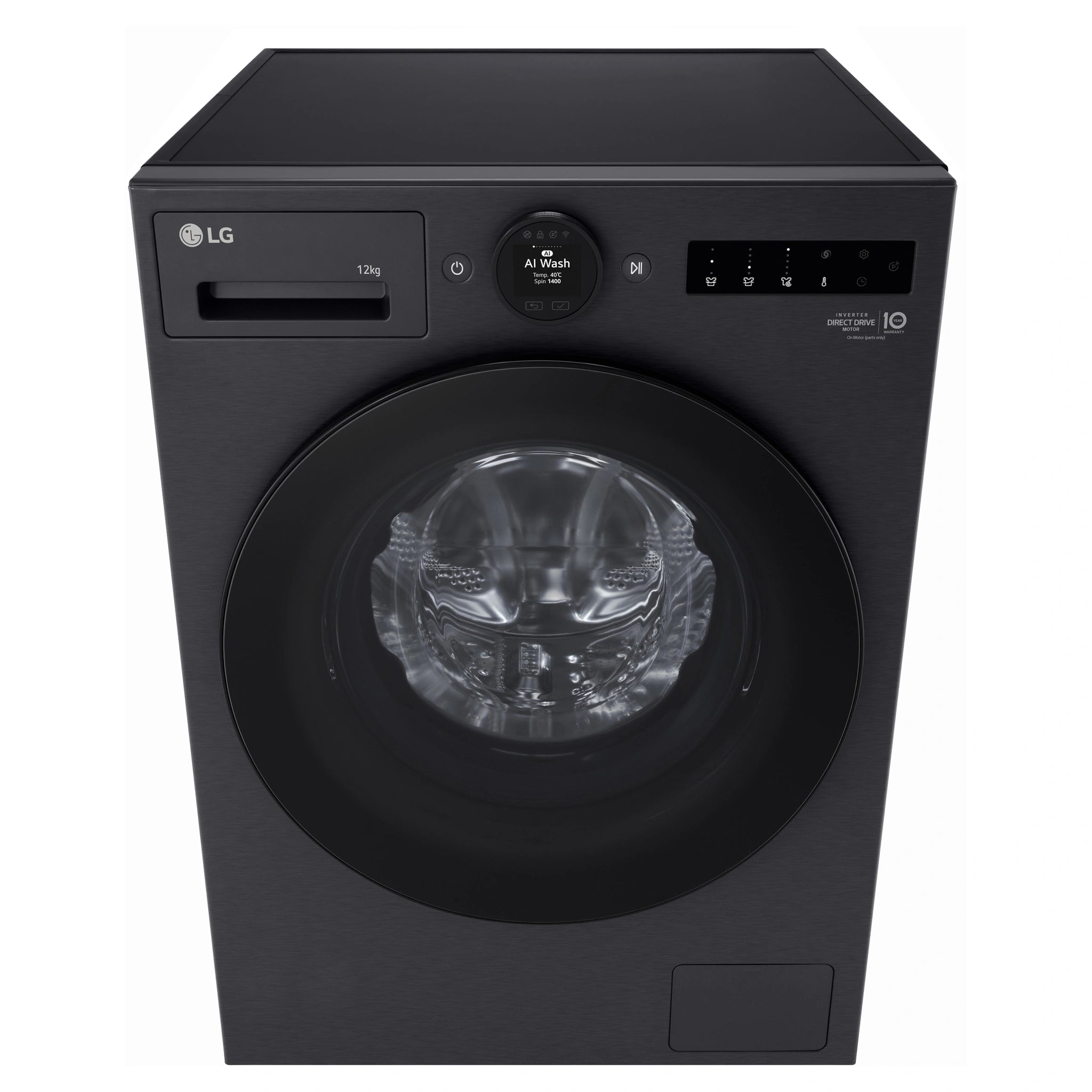 LG 12kg Series 10 Matte Black Front Load Washer WX101412MB, Front Top View