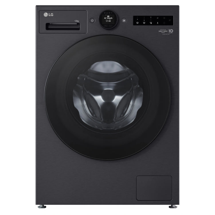 LG 12kg Series 10 Matte Black Front Load Washer WX101412MB, Front View
