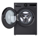 LG 12kg Series 10 Matte Black Front Load Washer WX101412MB, Front View with Door Open