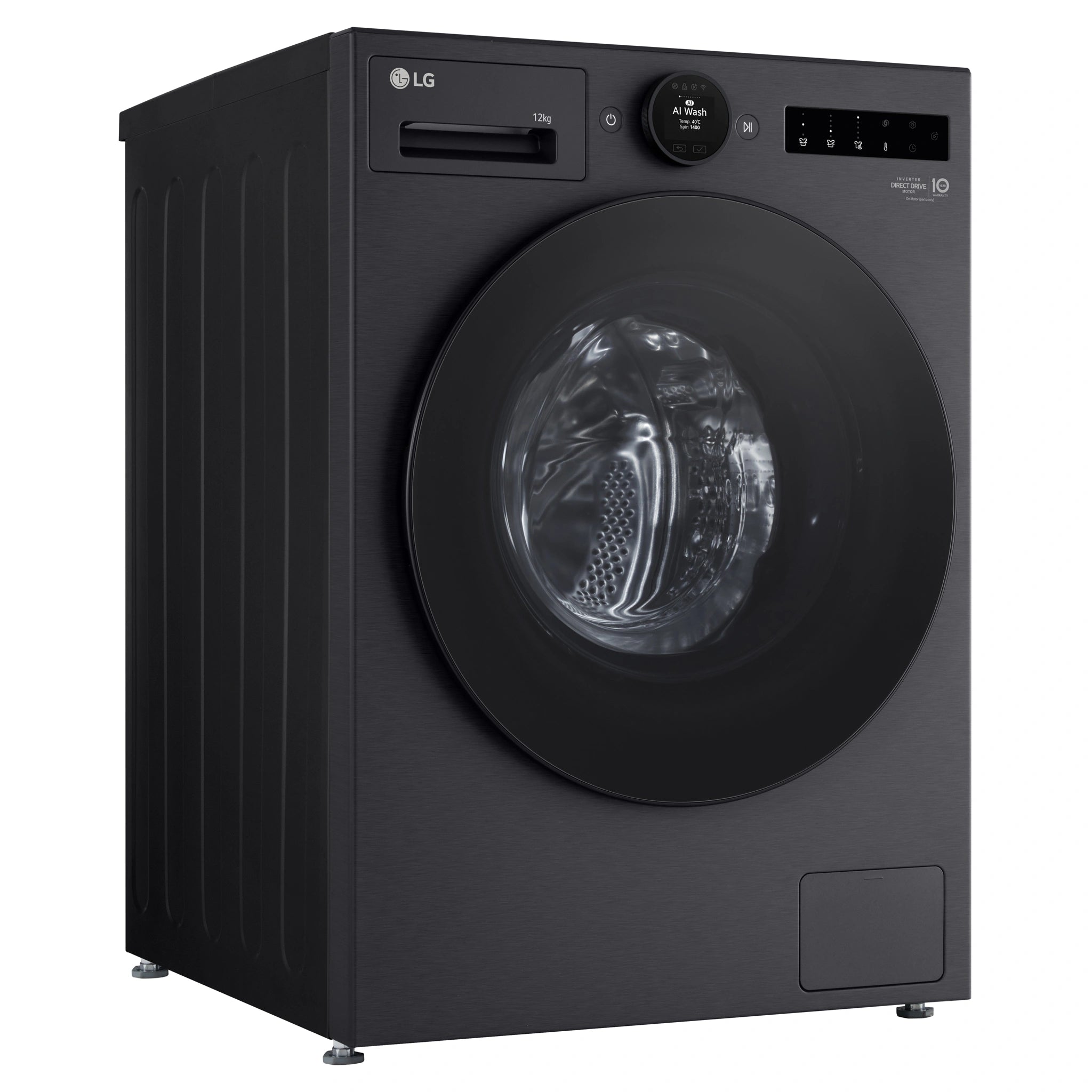 LG 12kg Series 10 Matte Black Front Load Washer WX101412MB, Left Side View