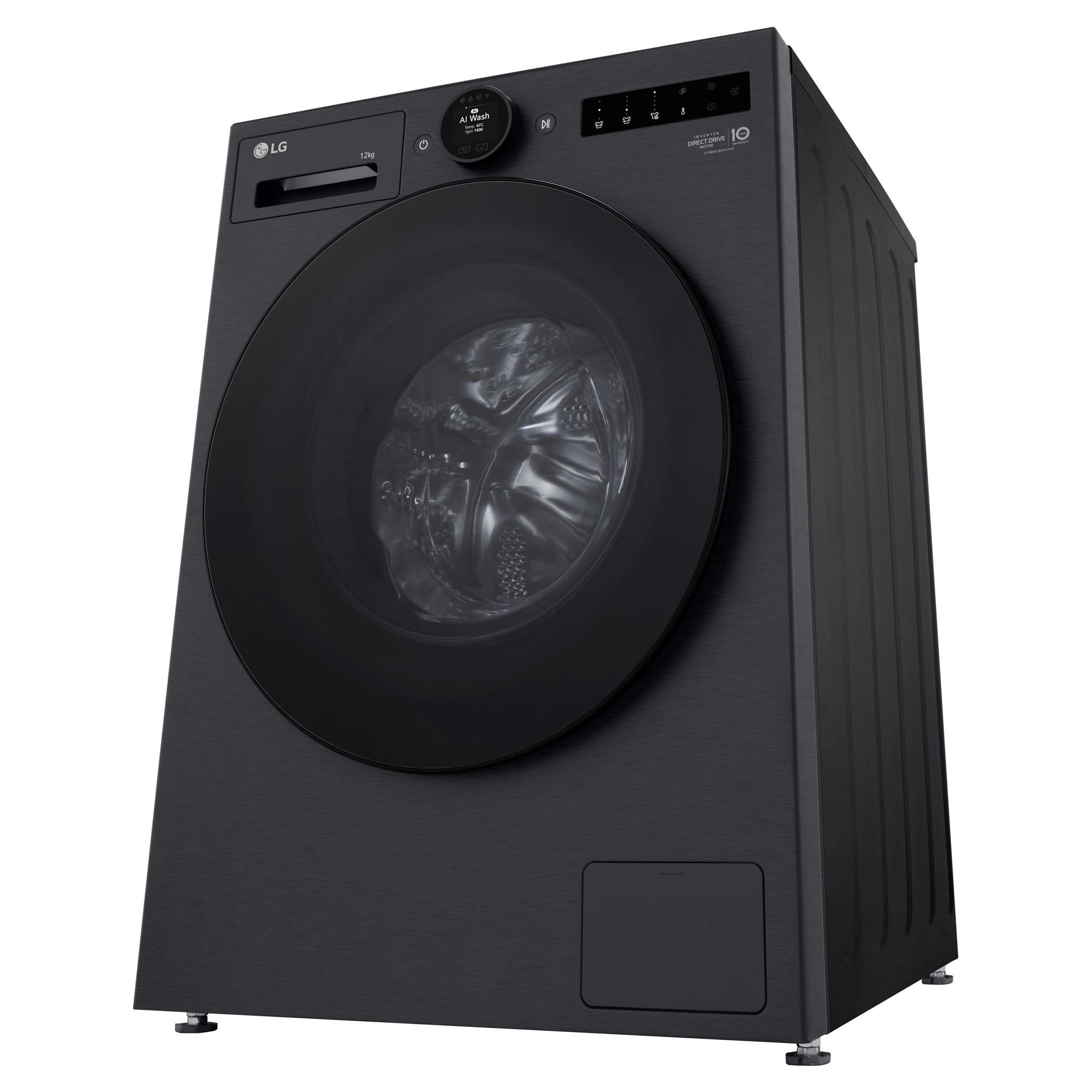 LG 12kg Series 10 Matte Black Front Load Washer WX101412MB, Right Side Bottom View