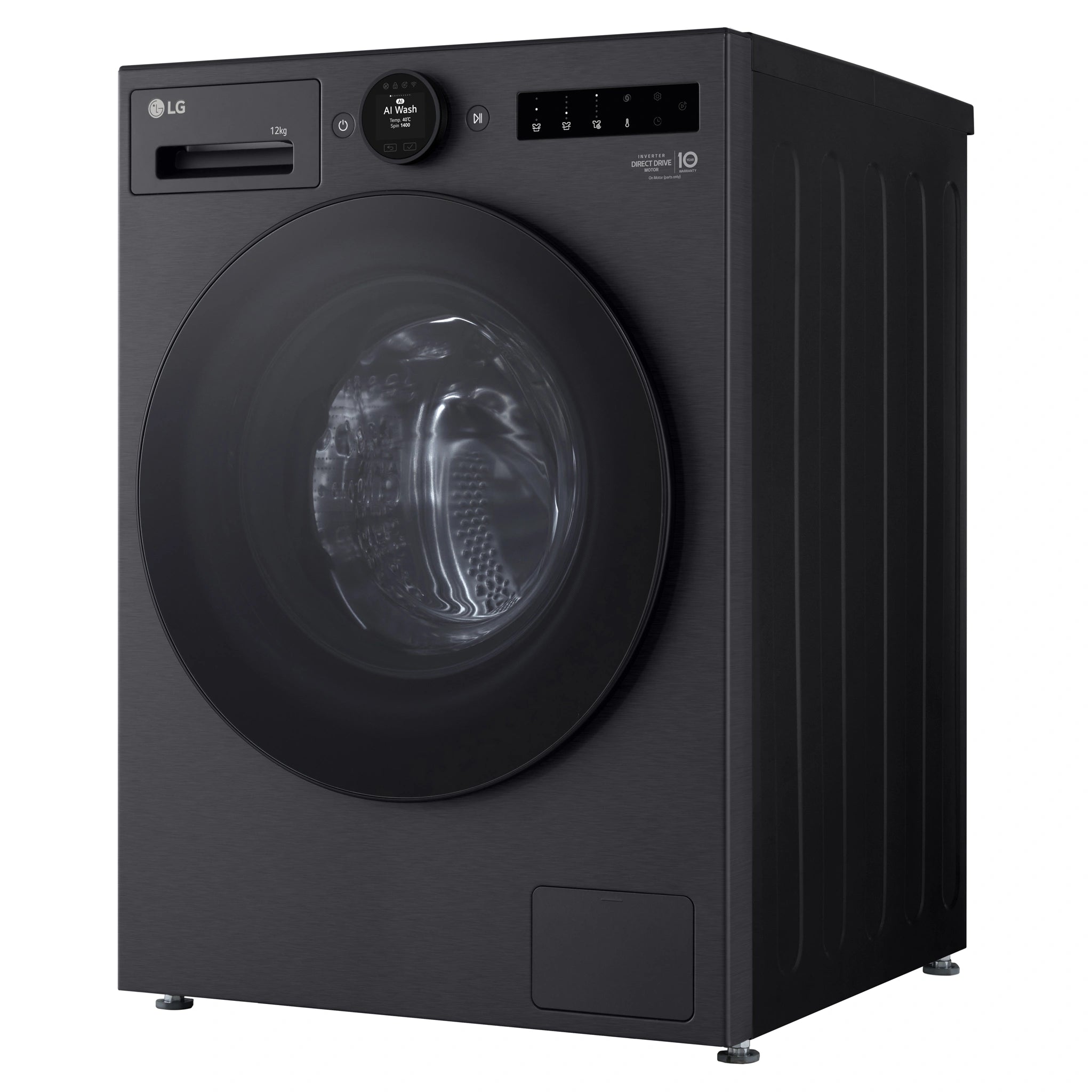 LG 12kg Series 10 Matte Black Front Load Washer WX101412MB, Right Side View