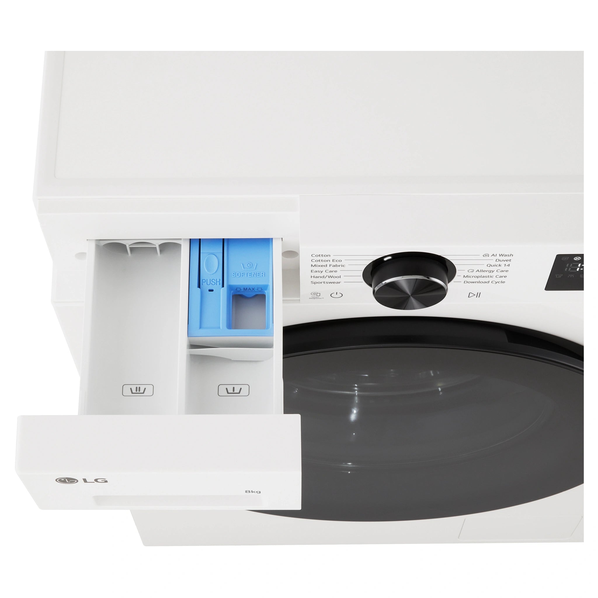 LG 8kg Series 3 Slim Front Load Washer with AI Wash WX31208W, Detergent Drawer