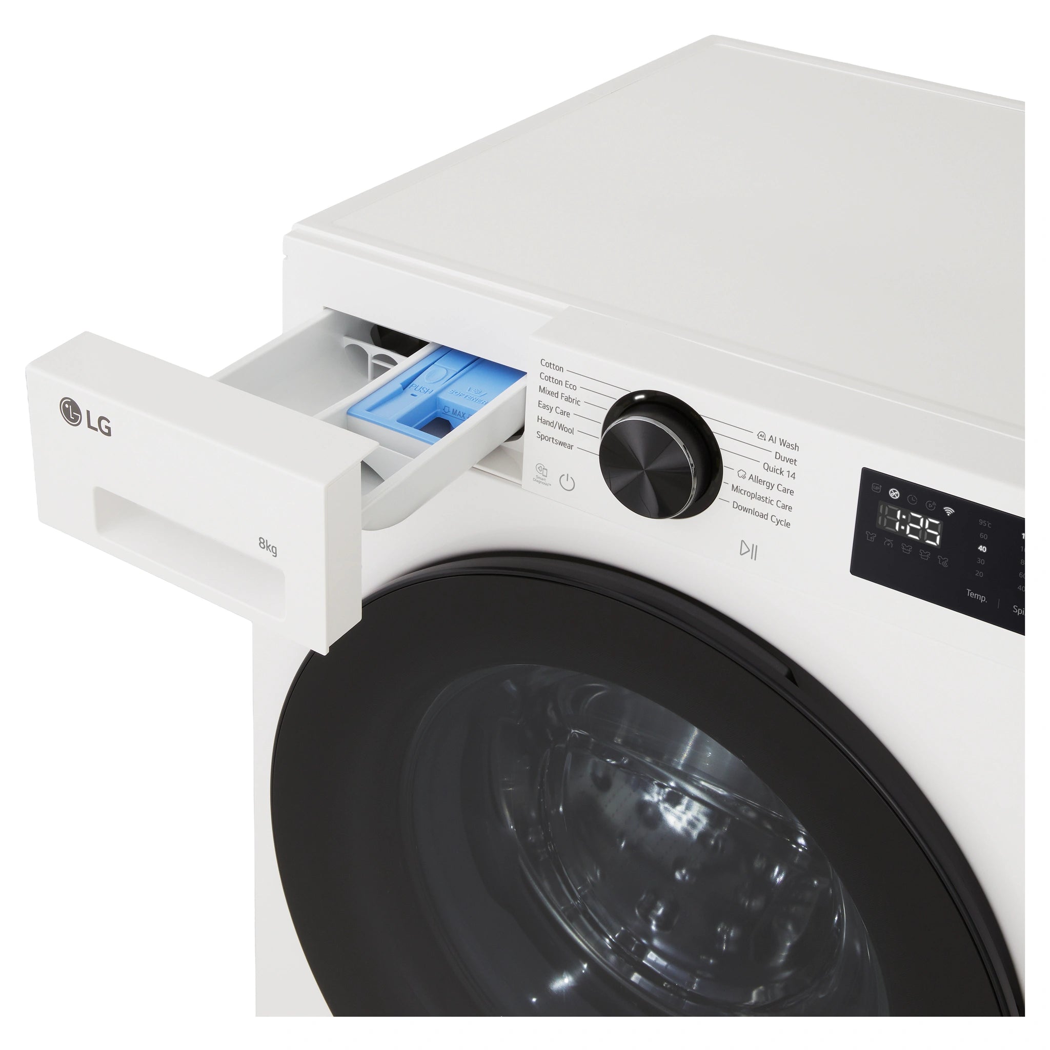 LG 8kg Series 3 Slim Front Load Washer with AI Wash WX31208W, Detergent Drawer
