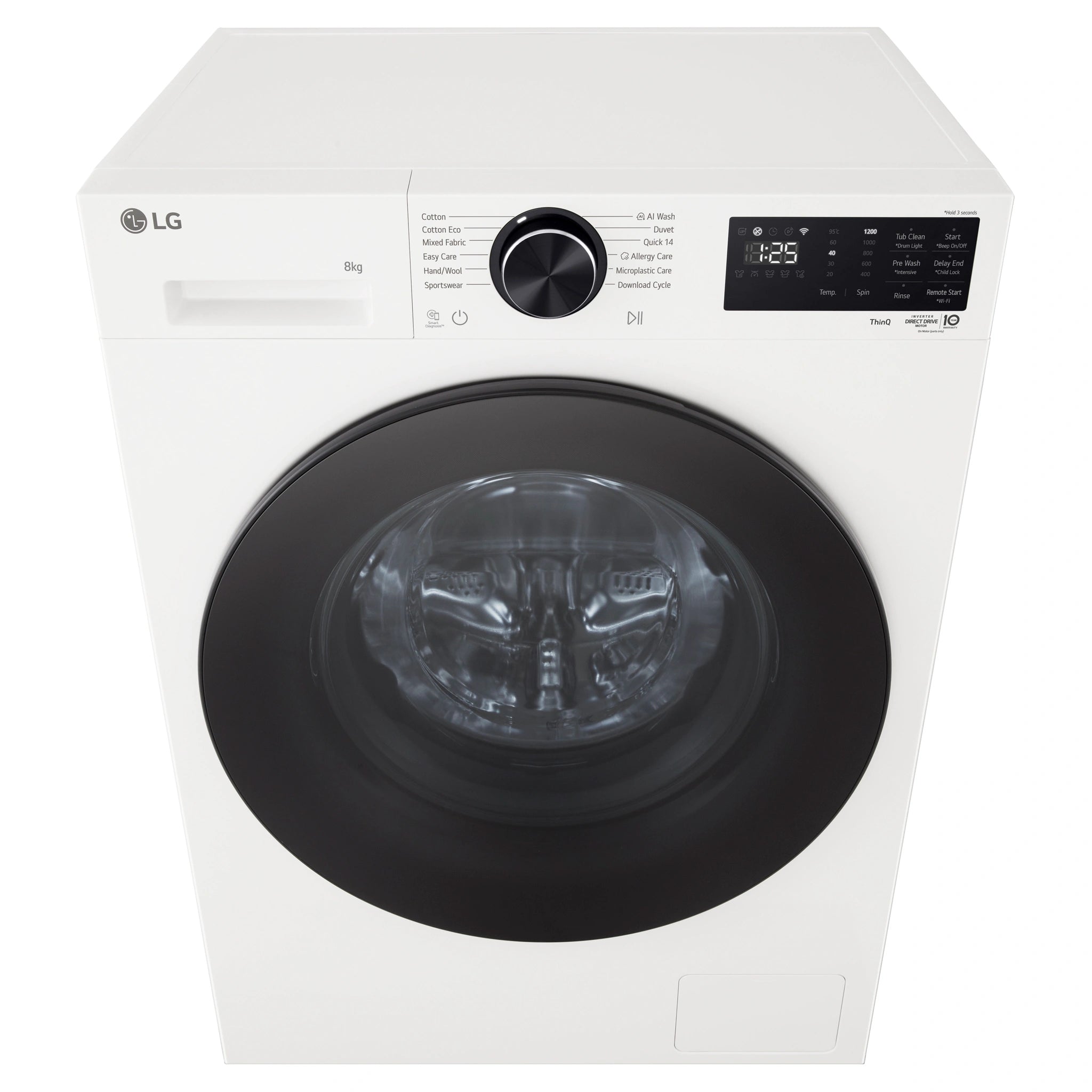 LG 8kg Series 3 Slim Front Load Washer with AI Wash WX31208W, Front Top View