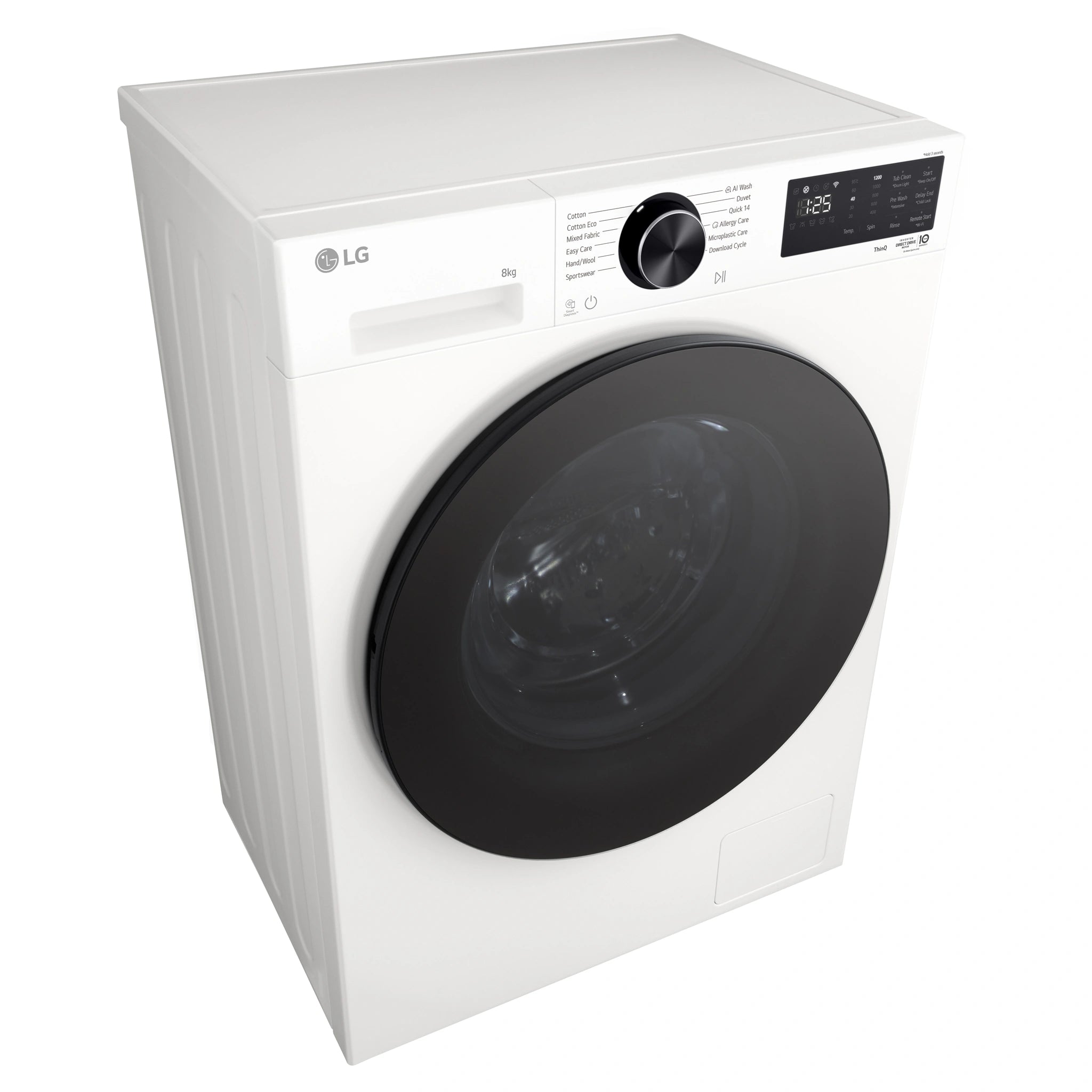 LG 8kg Series 3 Slim Front Load Washer with AI Wash WX31208W, Left Side Top View