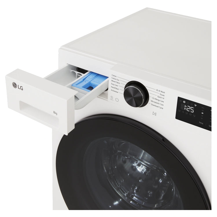 LG 8kg Series 3 Front Load Washer with AI Wash WX31408W, Detergent Drawer