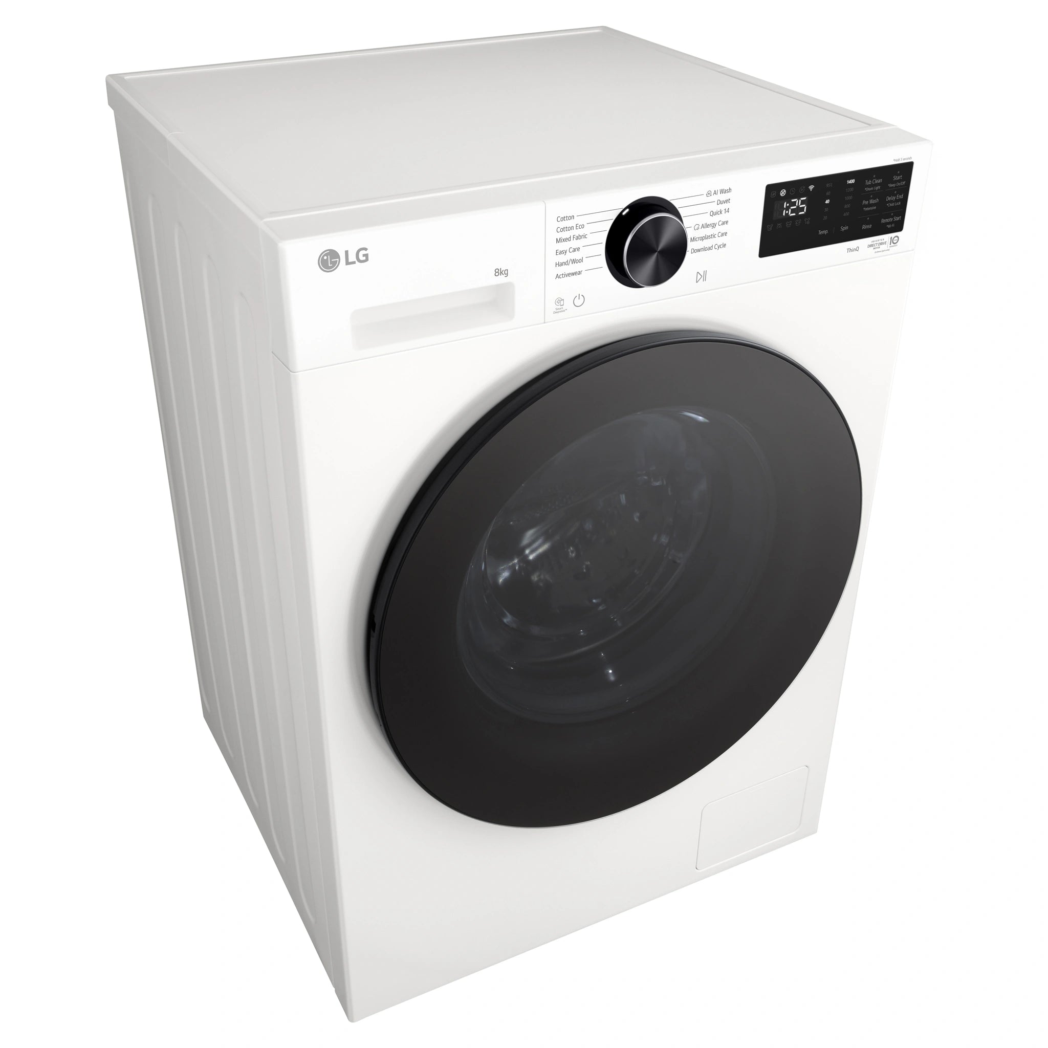 LG 8kg Series 3 Front Load Washer with AI Wash WX31408W, Left Side Top View