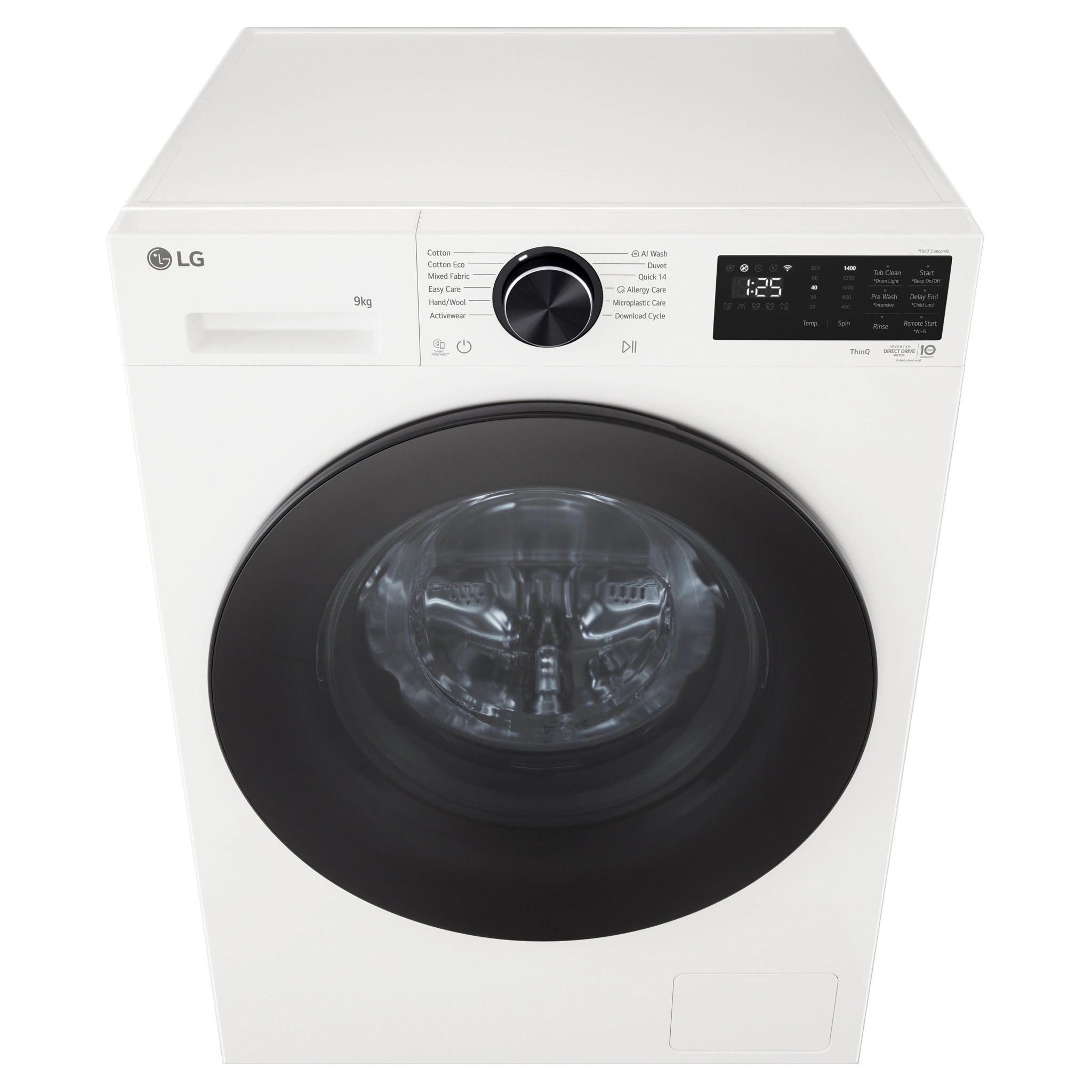LG 9kg Series 3 Front Load Washer with AI Wash WX31409W, Front Top View