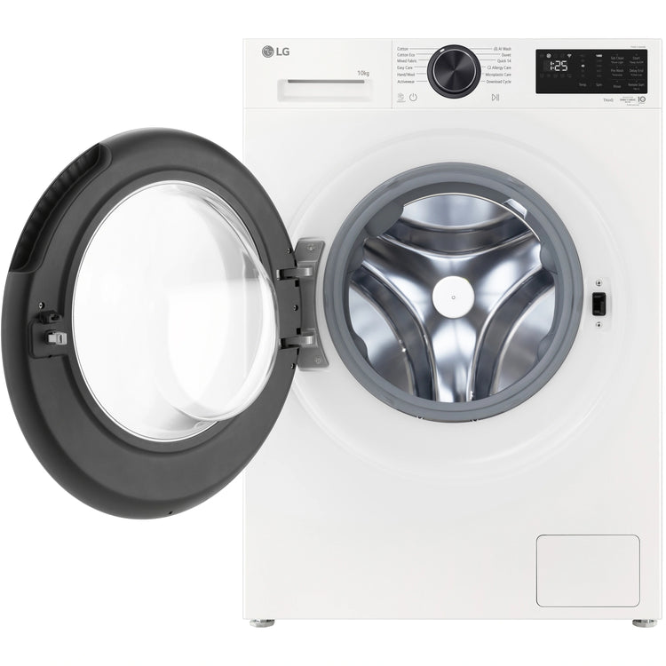 LG 10kg Series 3 Front Load Washer with AI Wash WX31410W, Front View with Door Open