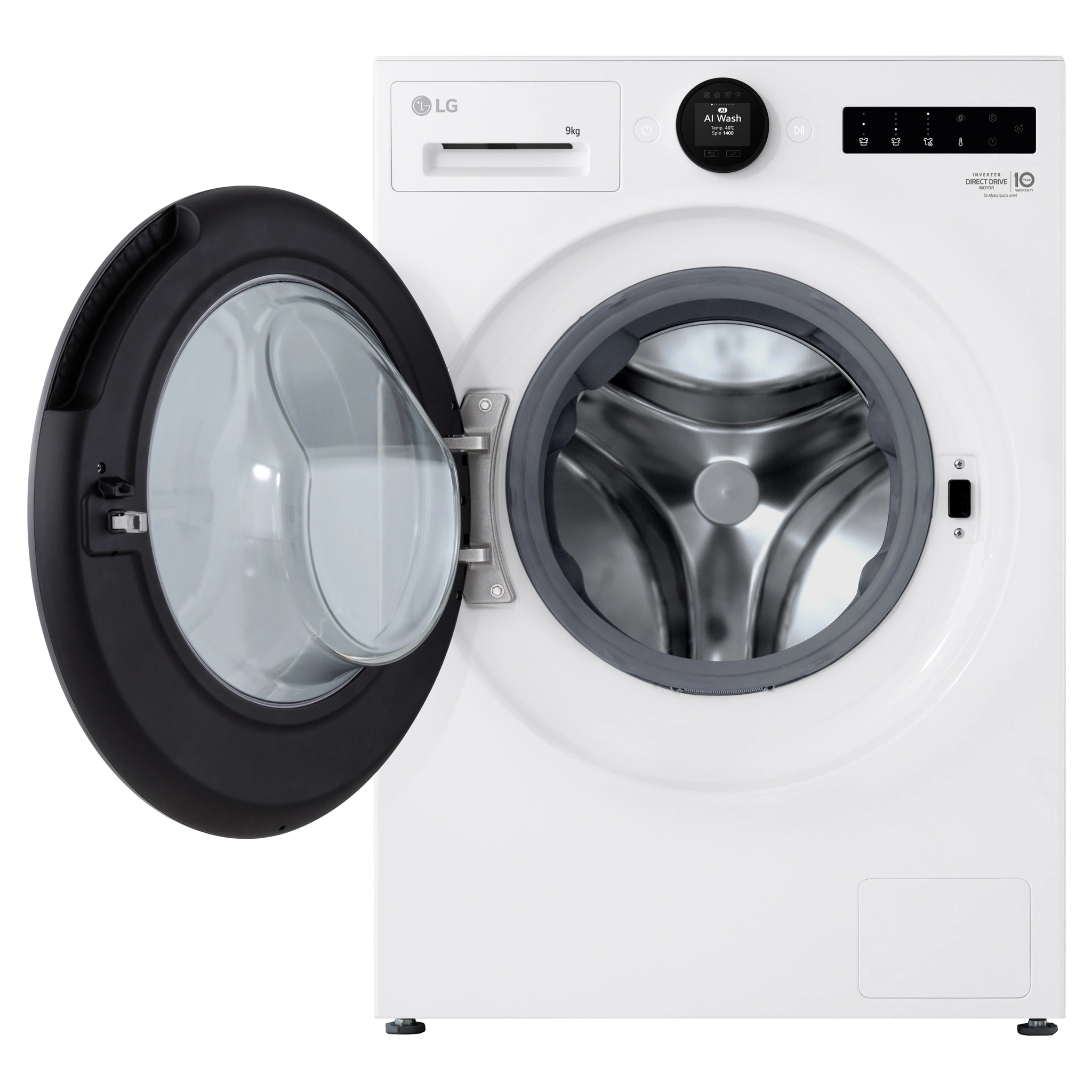 LG 9kg Series 9 Front Load Washer WX91409W, Front View with Door Open
