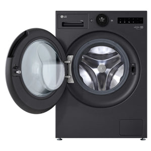 LG 12kg Series 9 Matte Black Front Load Washer WX91412MB, Front View with Door Open