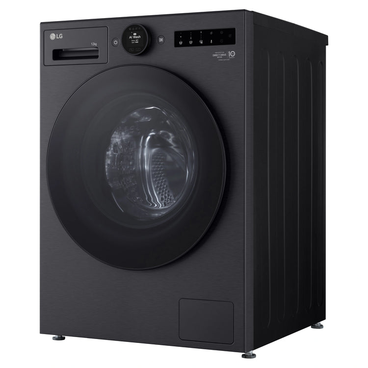 LG 12kg Series 9 Matte Black Front Load Washer WX91412MB, Right Side View