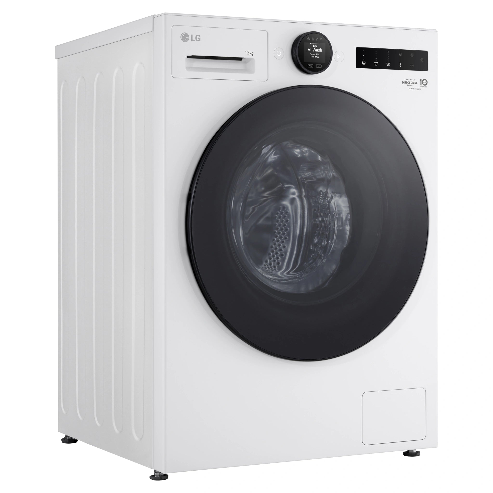 LG 12kg Series 9 White Front Load Washing Machine WX91412W, Left Side View