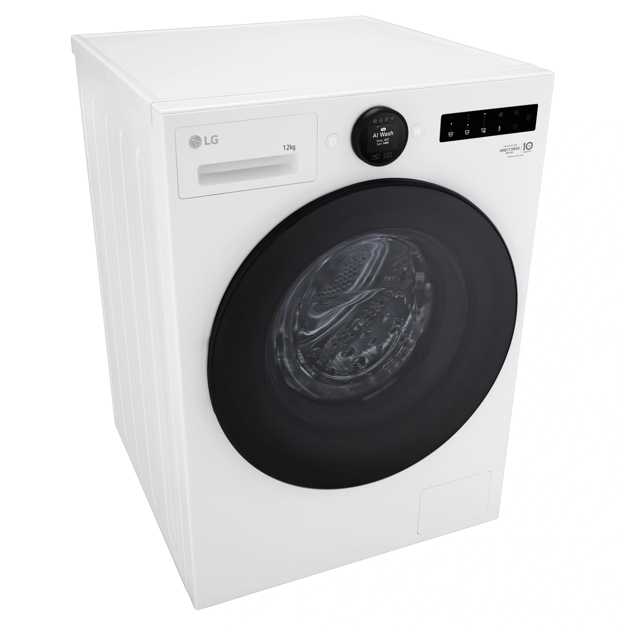 LG 12kg Series 9 White Front Load Washing Machine WX91412W, Left Side View