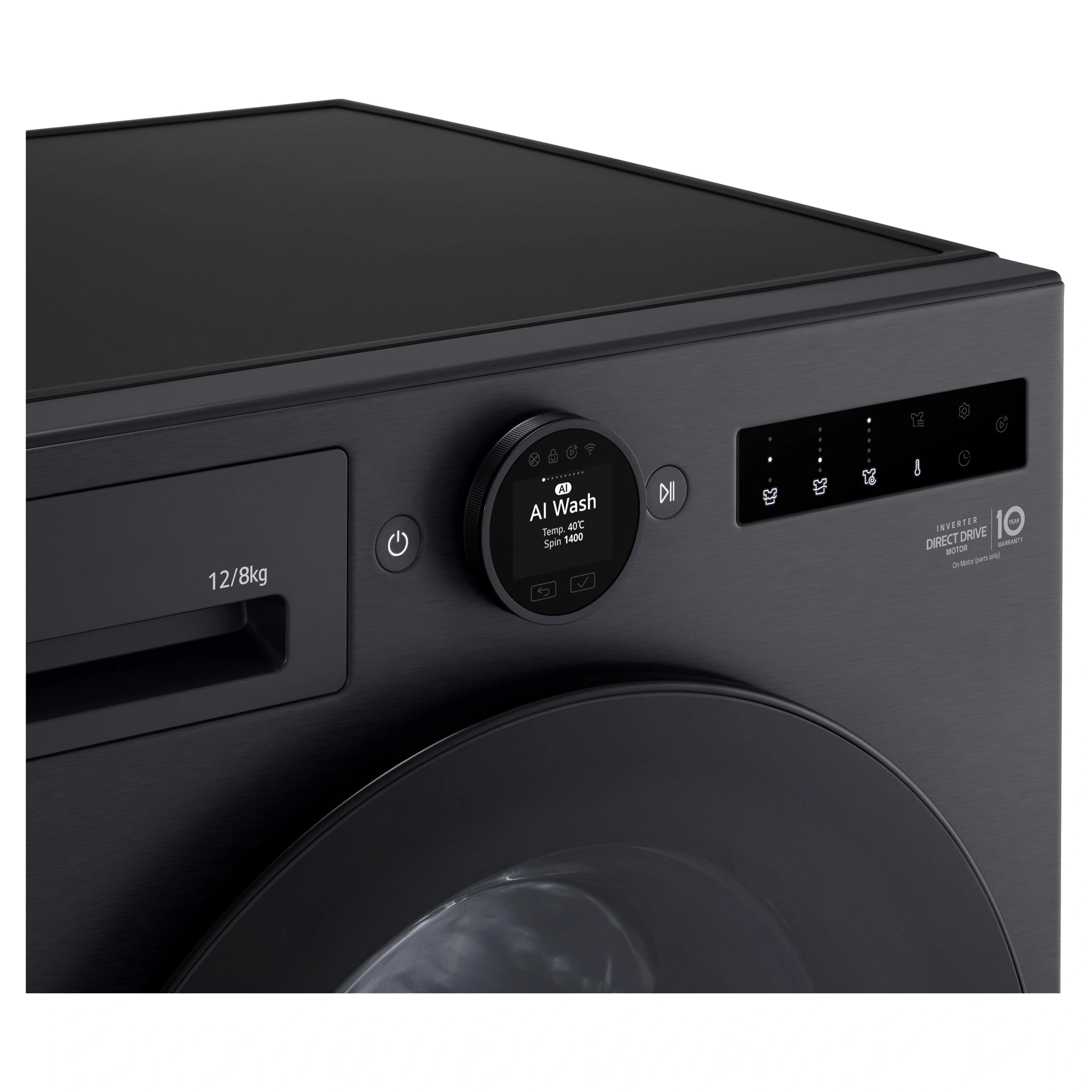LG 12/8kg Series 10 Matte Black Washer Dryer Combo WXC101412MB, Control Panel View