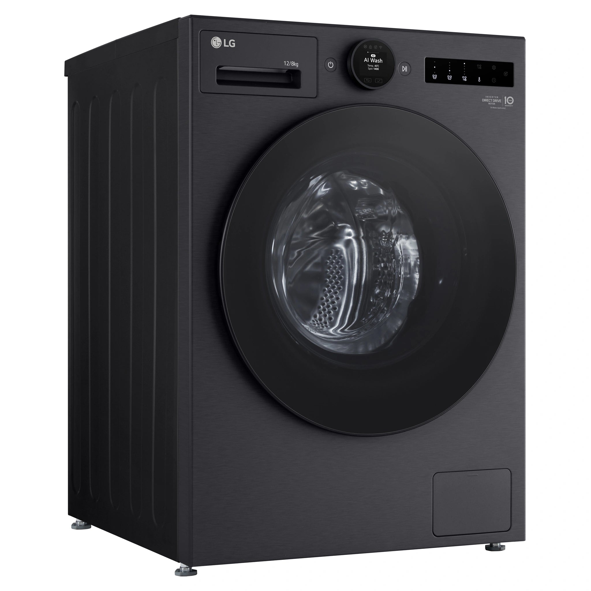 LG 12/8kg Series 10 Matte Black Washer Dryer Combo WXC101412MB, Left Side View
