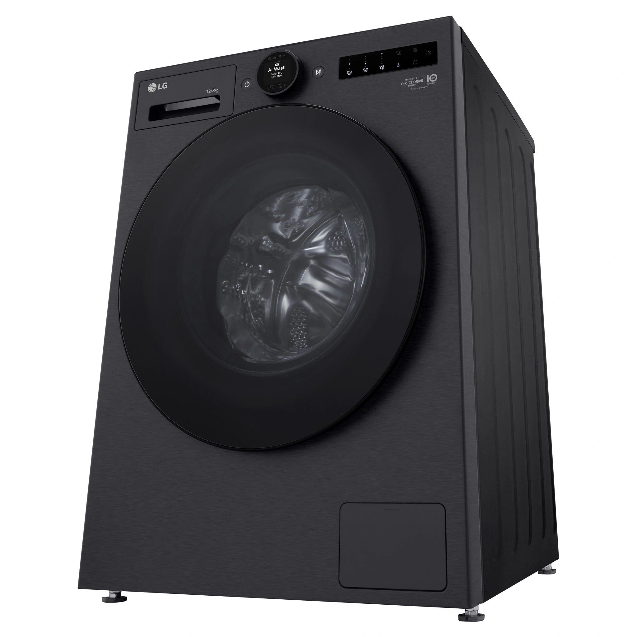 LG 12/8kg Series 10 Matte Black Washer Dryer Combo WXC101412MB, Right Side Bottom View