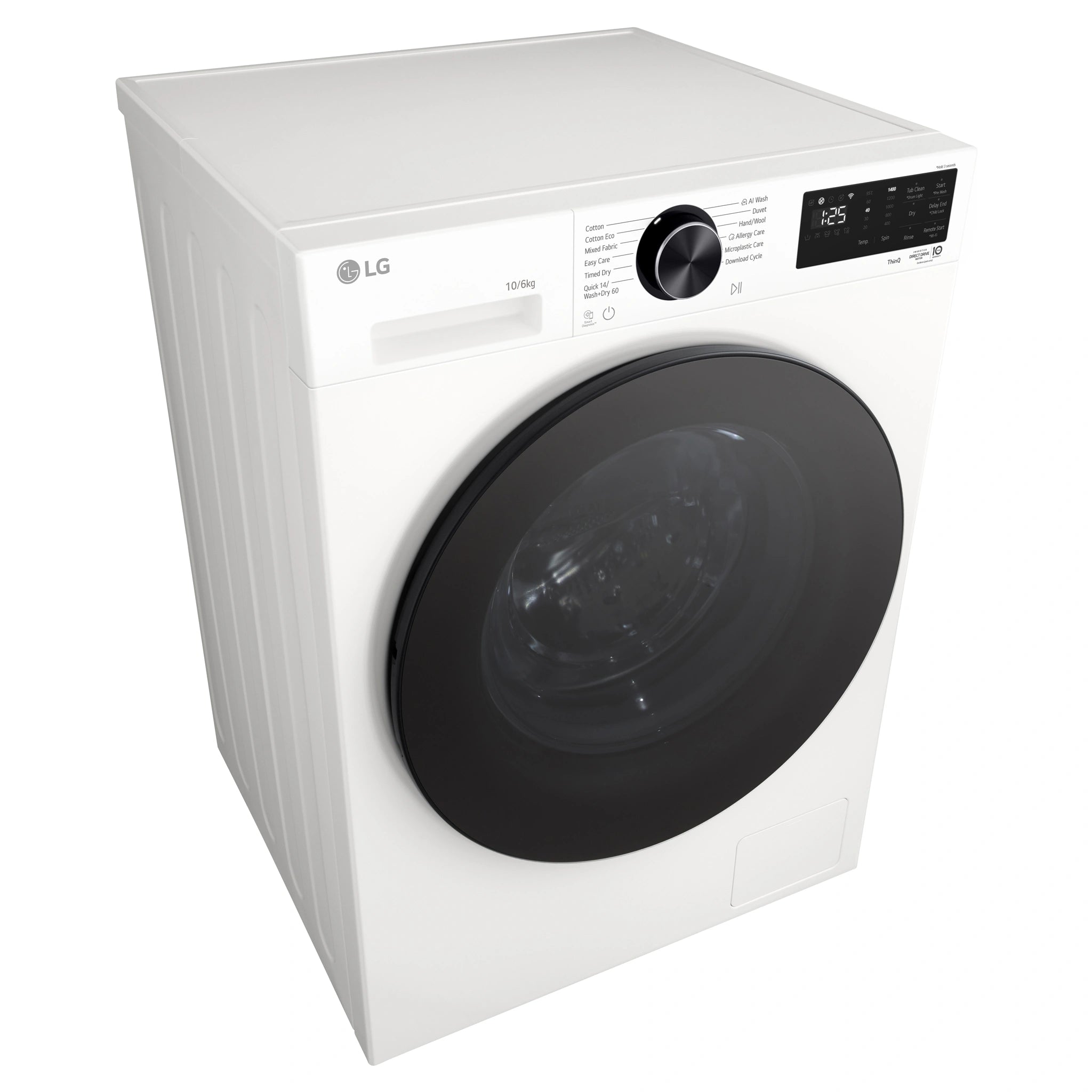 LG 10/6kg 3 Series White AI Front Load Washer Dryer WXC31410W, Left Side Top View