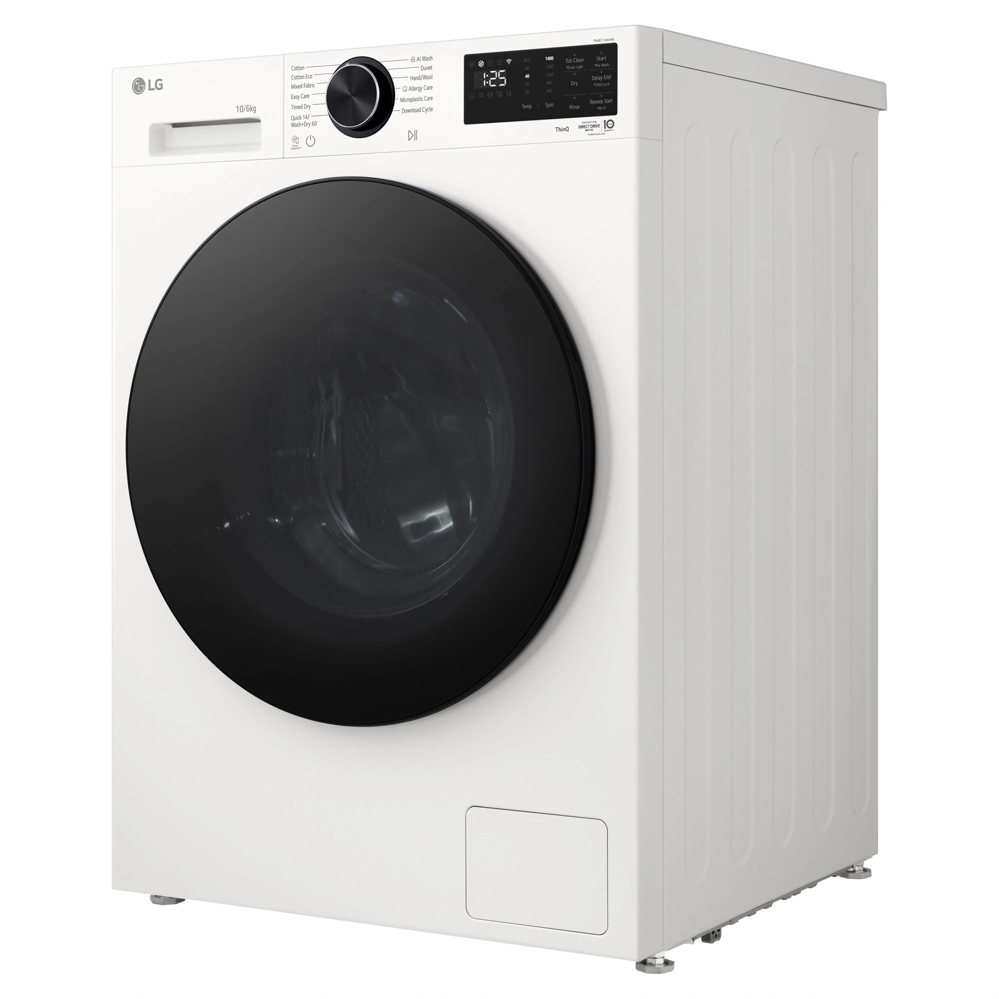 LG 10/6kg 3 Series White AI Front Load Washer Dryer WXC31410W, Right Side View
