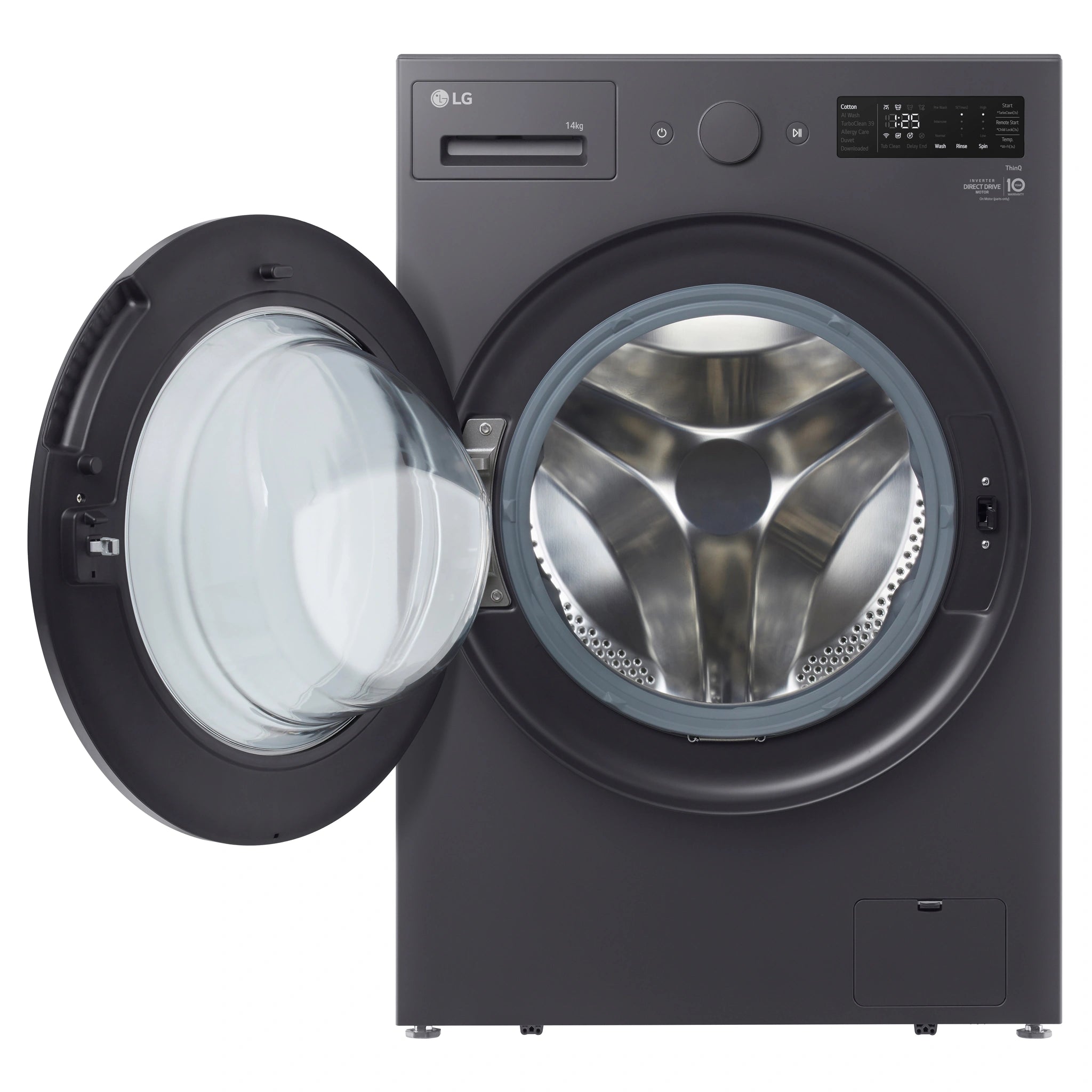 LG 14kg Series Graphite Extra Large Front Load Washer WXLS1014GX, Front View with Door Open