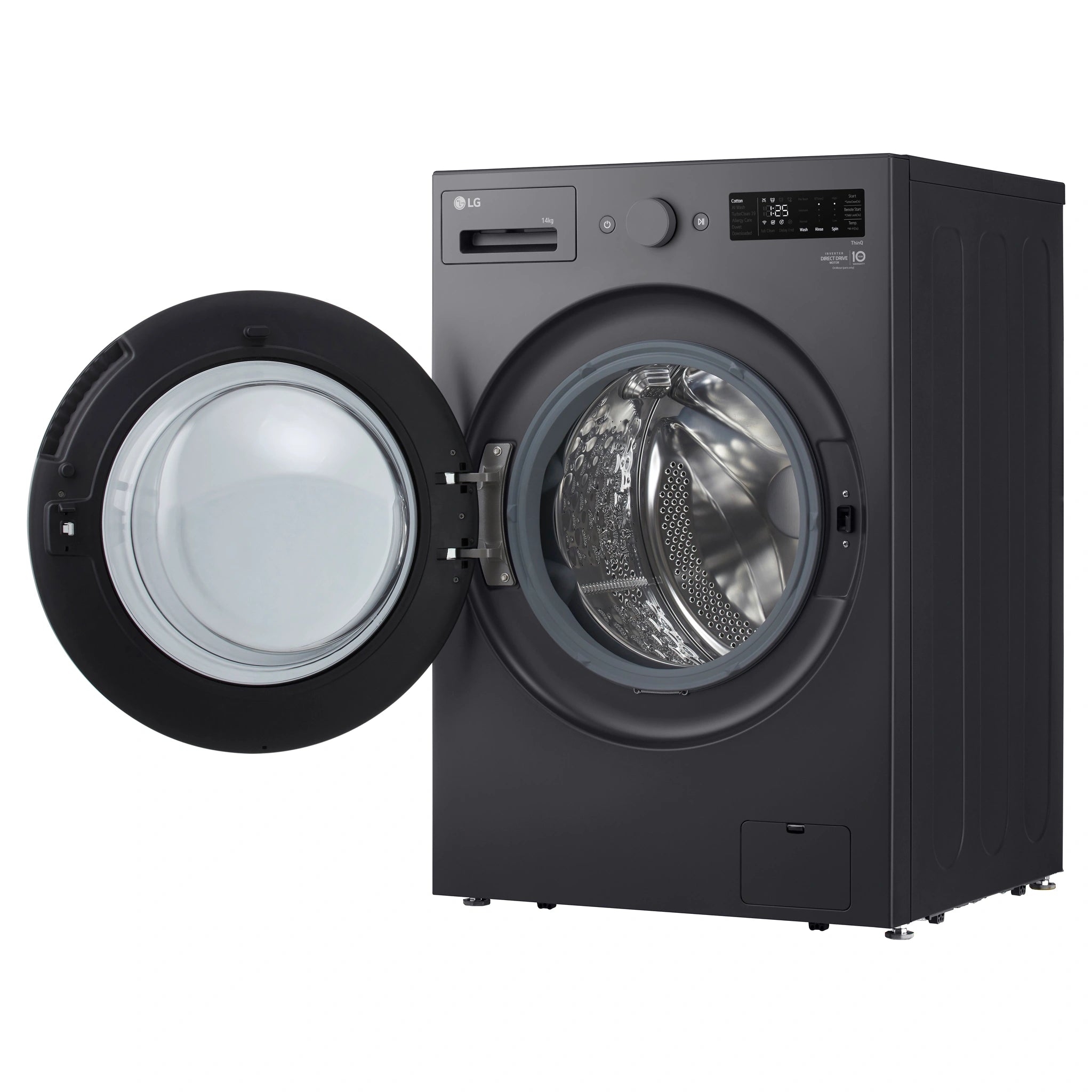 LG 14kg Series Graphite Extra Large Front Load Washer WXLS1014GX, Front View with Door Open