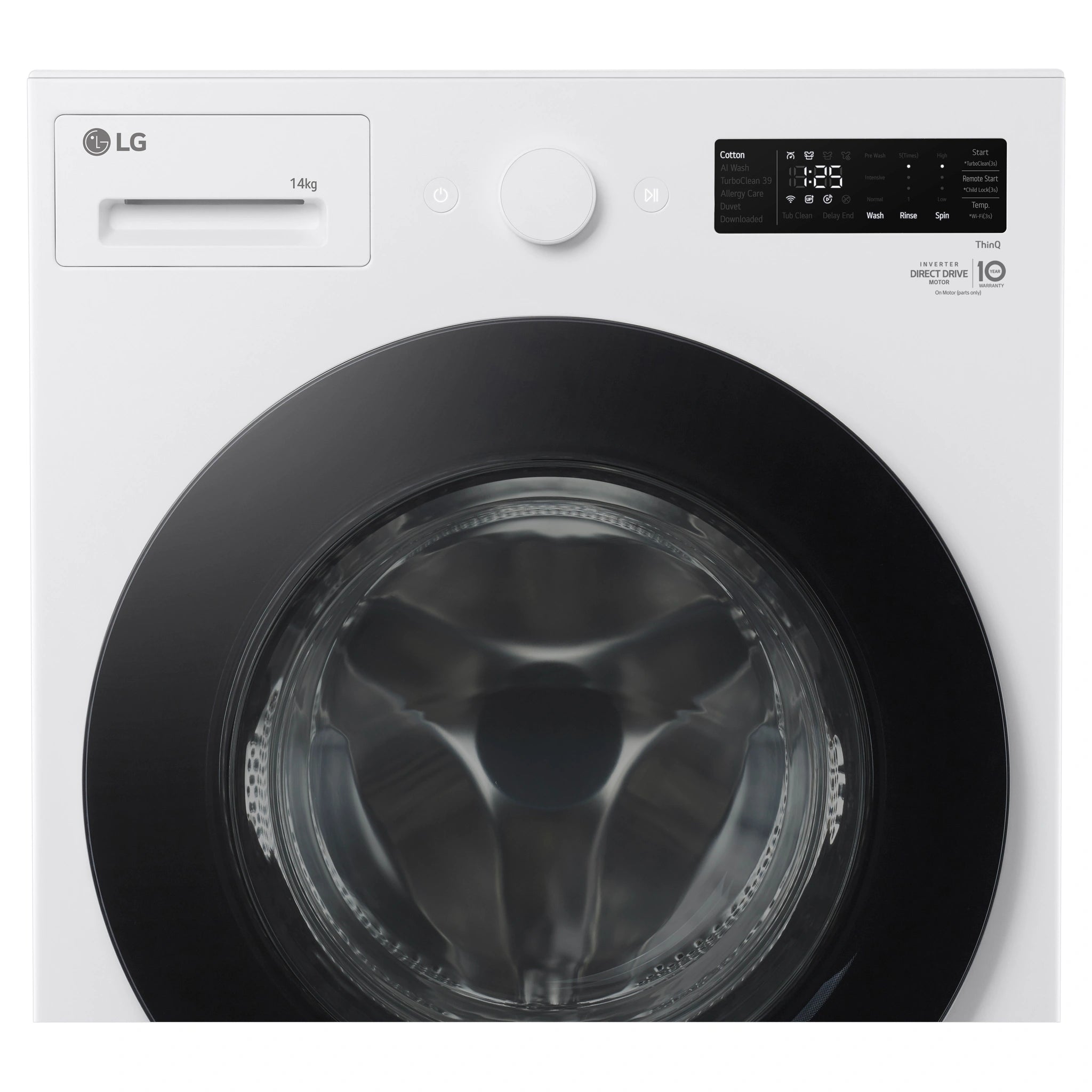 LG 14kg Matte White Extra Large AI Front Load Washer WXLS1014WX, Control Panel View