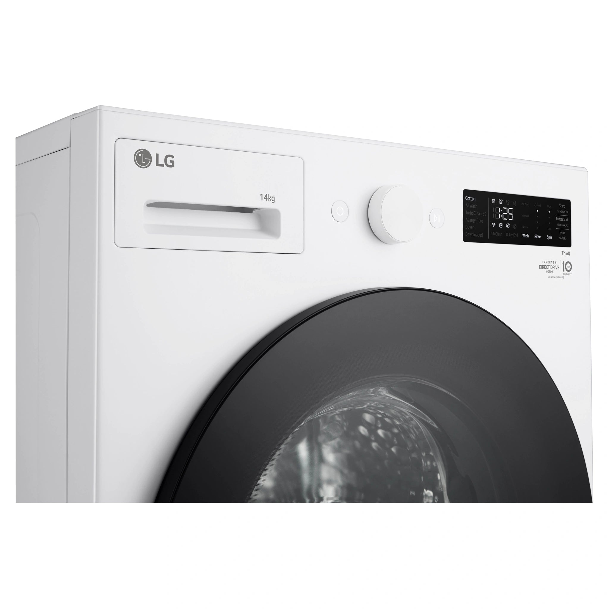 LG 14kg Matte White Extra Large AI Front Load Washer WXLS1014WX, Control Panel View