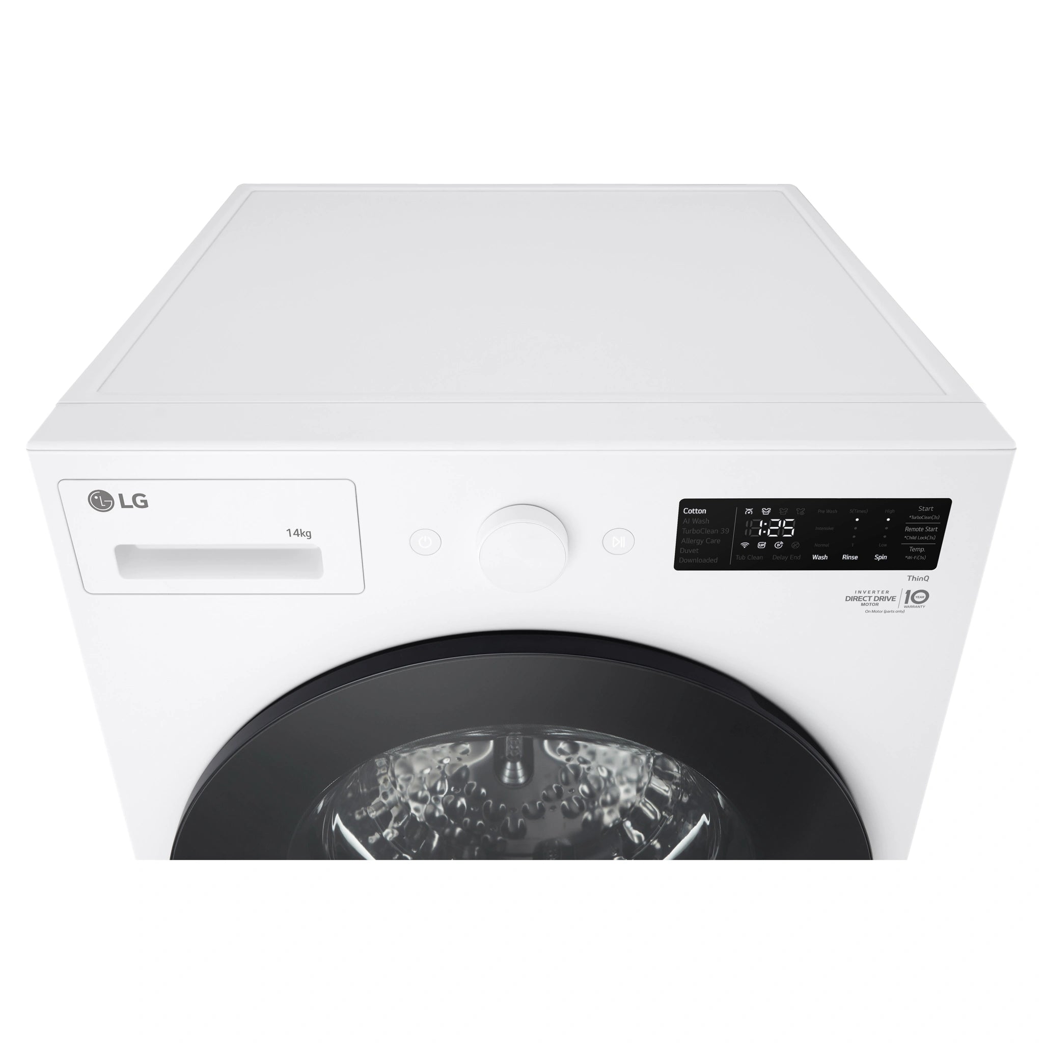 LG 14kg Matte White Extra Large AI Front Load Washer WXLS1014WX, Control Panel View