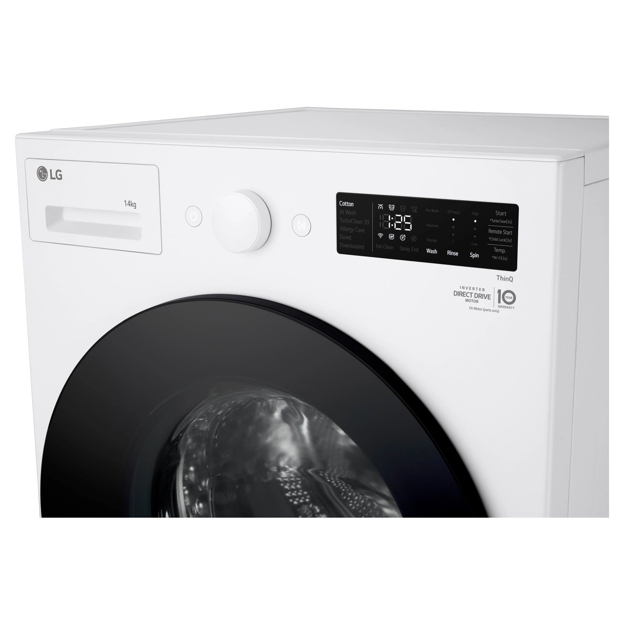 LG 14kg Matte White Extra Large AI Front Load Washer WXLS1014WX, Control Panel View