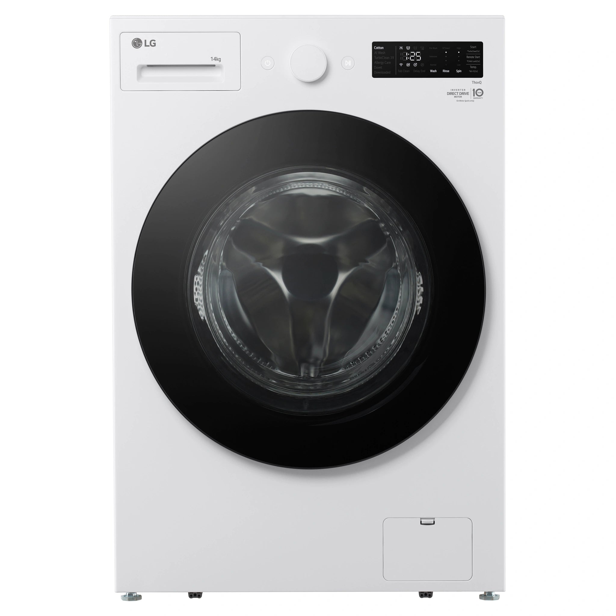 LG 14kg Matte White Extra Large AI Front Load Washer WXLS1014WX, Front View