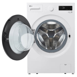 LG 14kg Matte White Extra Large AI Front Load Washer WXLS1014WX, Front View with Door Open