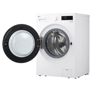 LG 14kg Matte White Extra Large AI Front Load Washer WXLS1014WX, Front View with Door Open