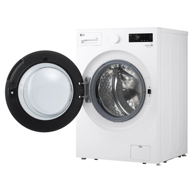 LG 14kg Matte White Extra Large AI Front Load Washer WXLS1014WX, Front View with Door Open