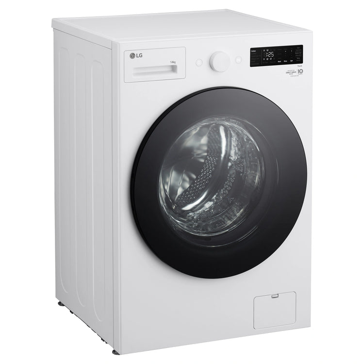 LG 14kg Matte White Extra Large AI Front Load Washer WXLS1014WX, Left Side View