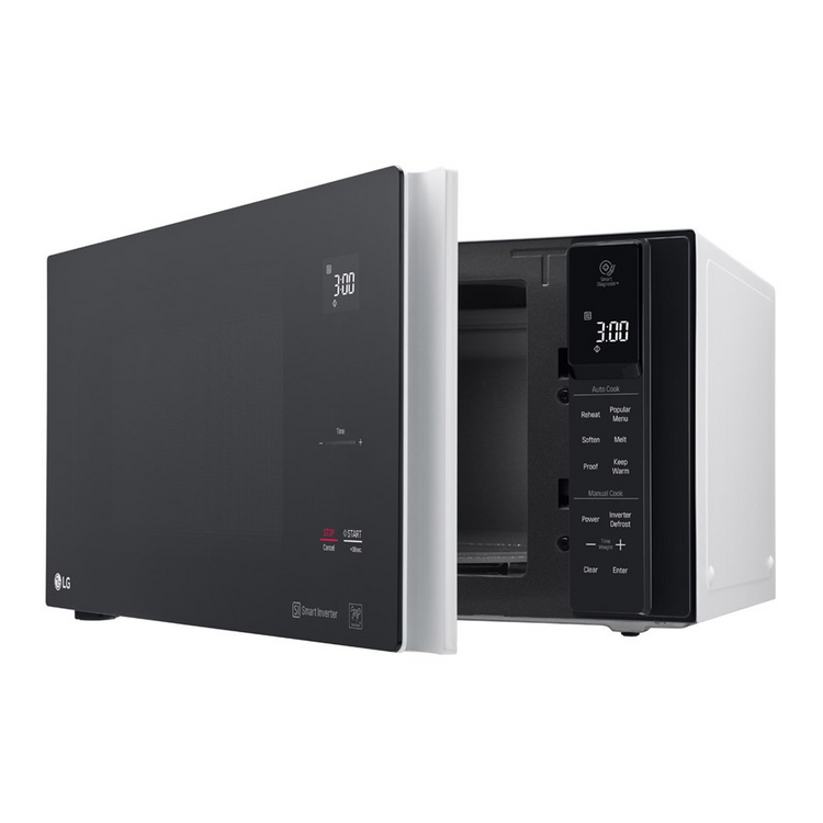 LG 25L NeoChef Smart Inverter Microwave Oven MS2596OW, Front left view with door open