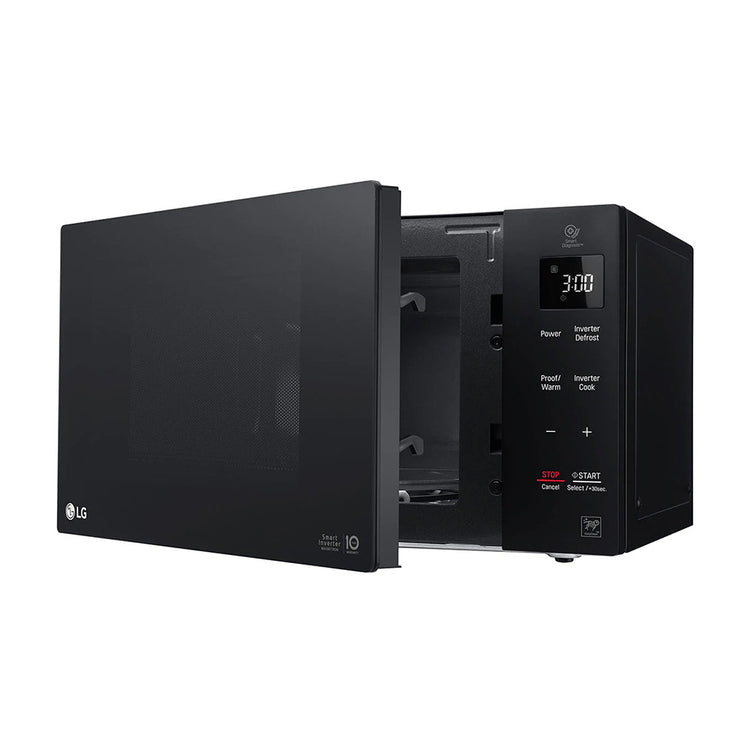 LG NeoChef 42L Microwave Oven Black MS4236DB, Front left view with door open