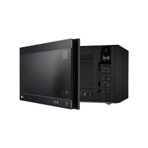 LG MS4296OMBS 42L NeoChef Microwave Oven Matte Black, Front left view with door open