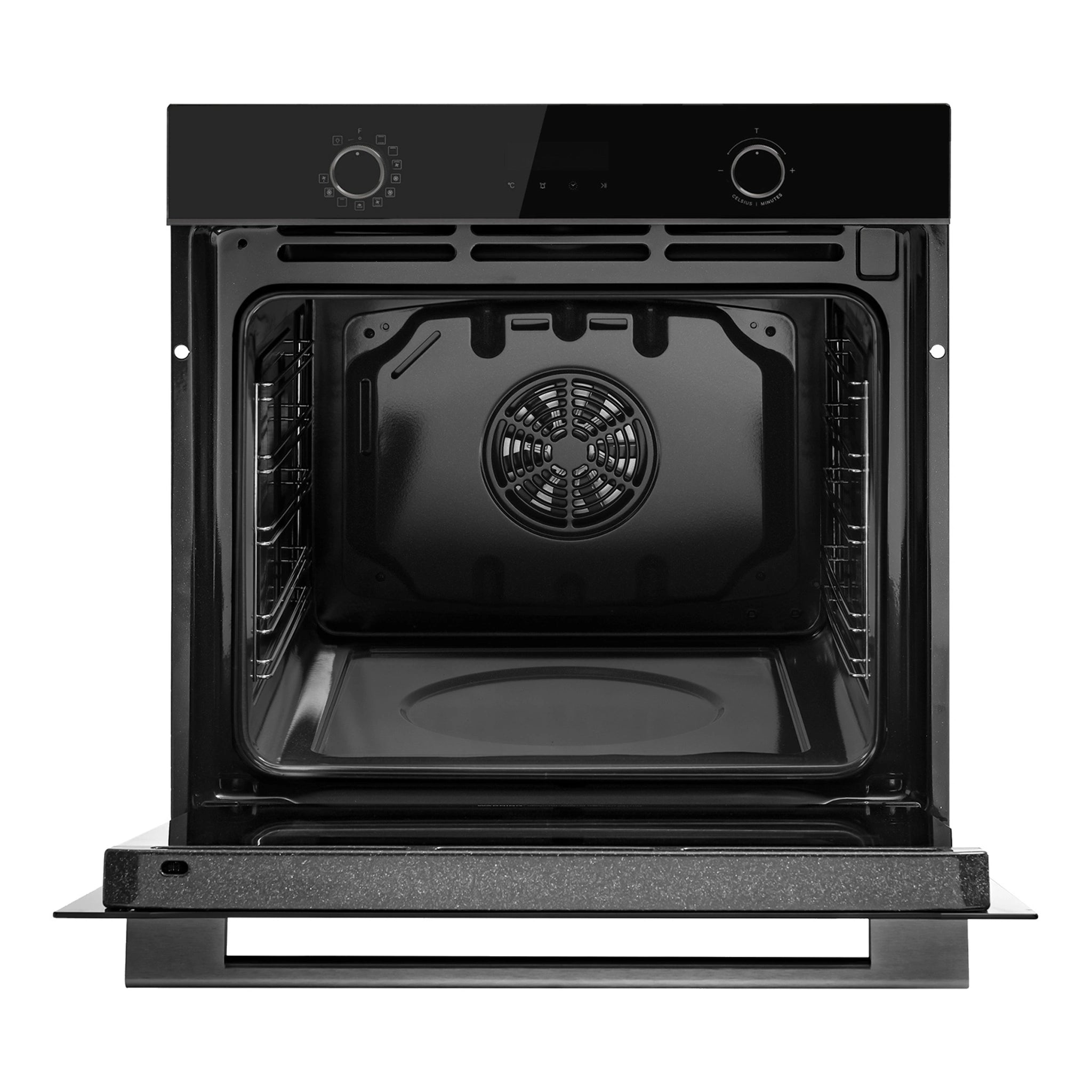 Omega Appliances 60cm 11 Function Oven with AirFry Midnight OBO6011AM, Front View Without Shelf