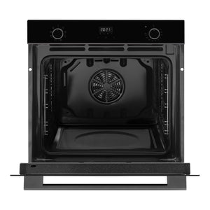  Omega Appliance 60cm 8 Function Oven Midnight OBO608M, Front View Door Open without Shelf