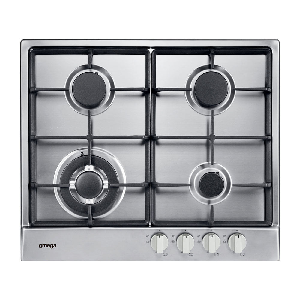 Omega OCG64X 60cm 4 Burner Gas Cooktop Stainless Steel, Top view