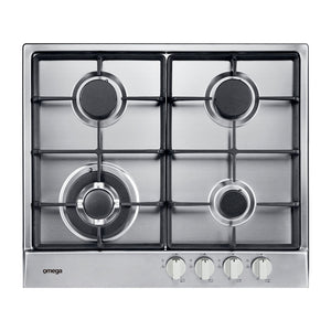 Omega OCG64X 60cm 4 Burner Gas Cooktop Stainless Steel, Top view
