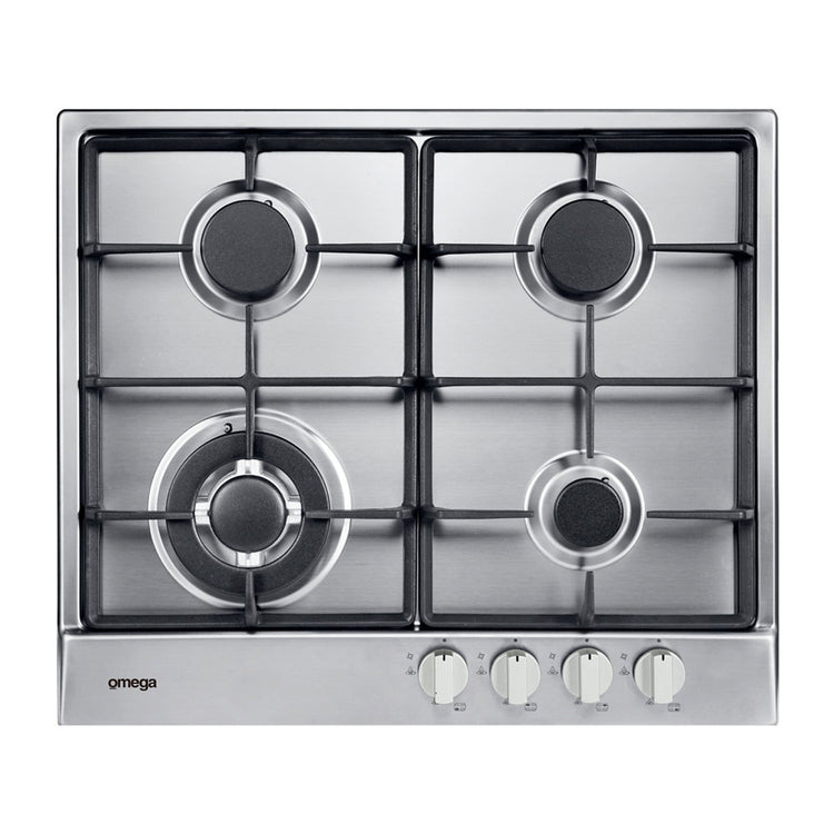 Omega OCG64X 60cm 4 Burner Gas Cooktop Stainless Steel, Top view