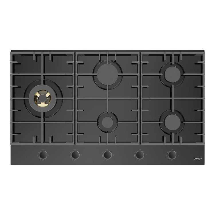 Omega Appliances 90cm Gas on Ceramic Glass Cooktop OCGG905WB, Front View