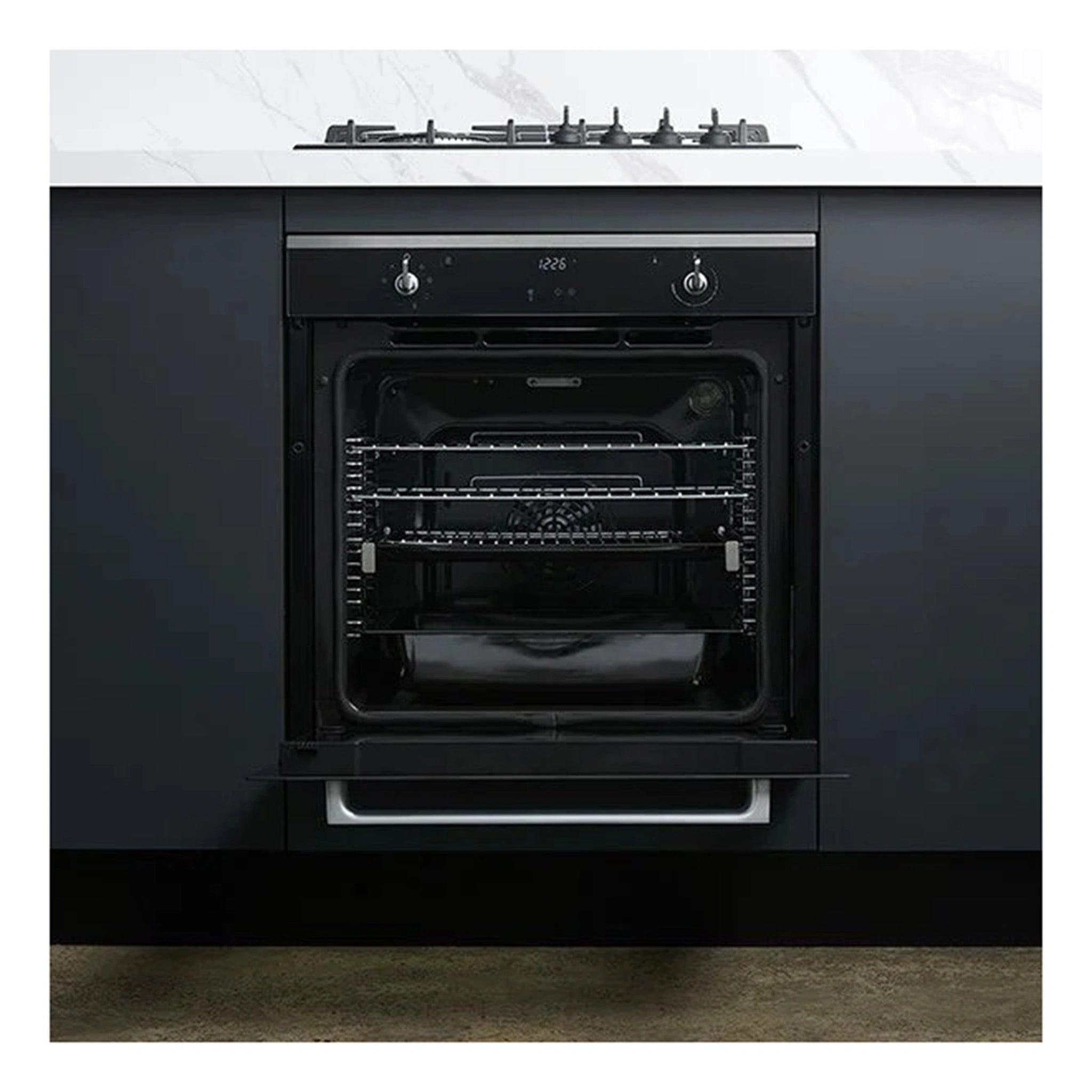 Residentia 60cm 8 Function Pyrolytic Oven OBO61PXTGG, Front View With Door Open