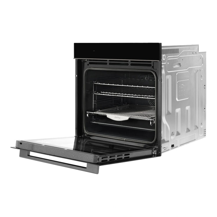 Omega Appliances 60cm 16 Function Pyrolytic Oven with Air Fry OBOP6016AM, Right Side View With Door Open