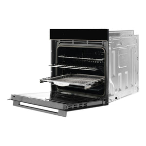 Omega Appliances 60cm 16 Function Pyrolytic Oven with Air Fry OBOP6016AM, Right Side View With Door Open 2