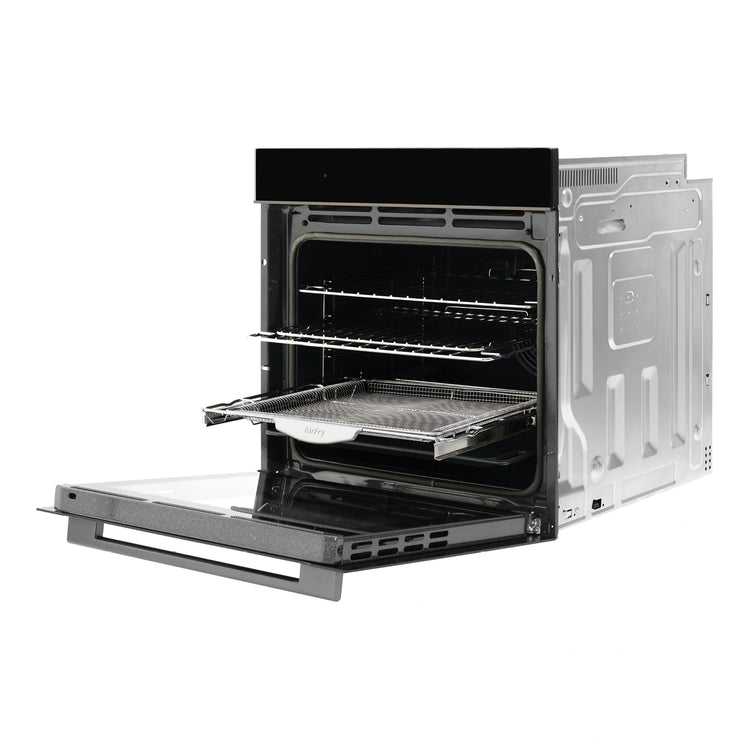 Omega Appliances 60cm 16 Function Pyrolytic Oven with Air Fry OBOP6016AM, Right Side View With Door Open 2