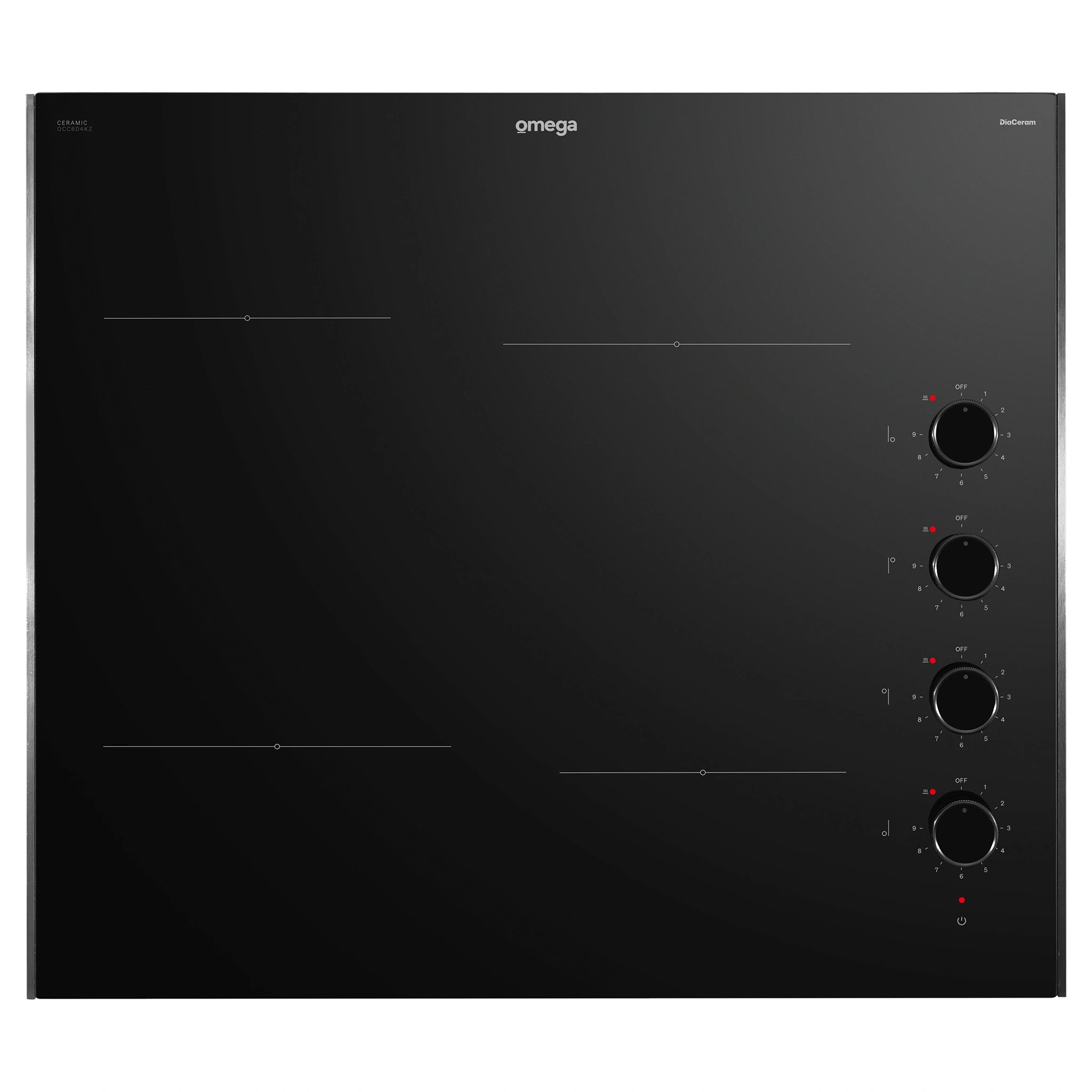 Omega Appliance 60cm Ceramic Cooktop, Knob Controls OCC604KZ, Front View