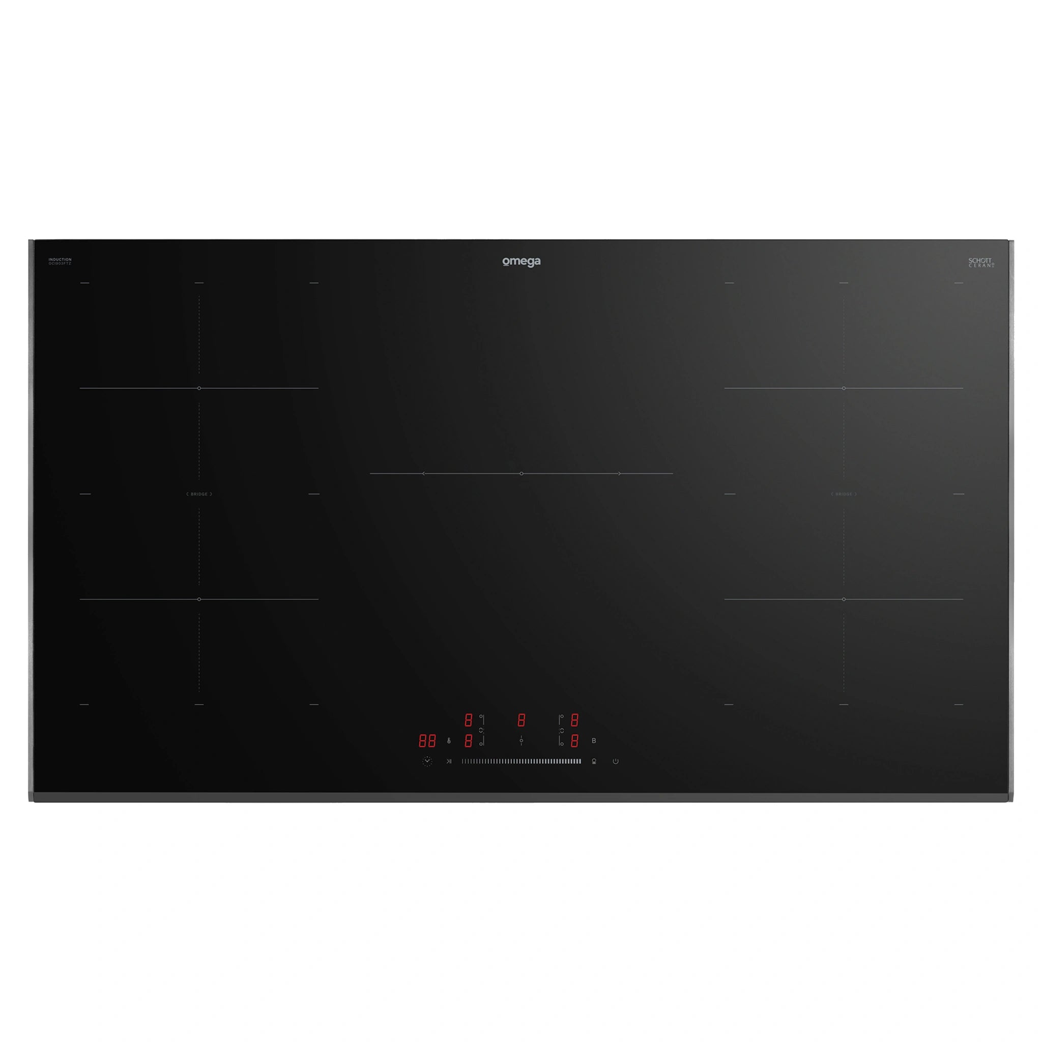 Omega Appliance 90cm 5 Zone Induction Cooktop with Bridge Zones OCI903FTZ, Top View
